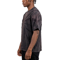 T-shirt Homme TOPSHOW Personnalisé Délavé Coupe Boxy Oversize Streetwear Effet Soleil Décoloré Acide Broderie Patch Distressed