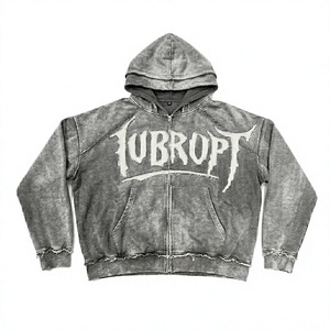 Custom New Black Distressed Zip Hoodie Unisex 100% Cotton Winter Graphic Sweatshirt Heavyweight Oversized Y2K Full Zip Hoodies - Product Image 4
