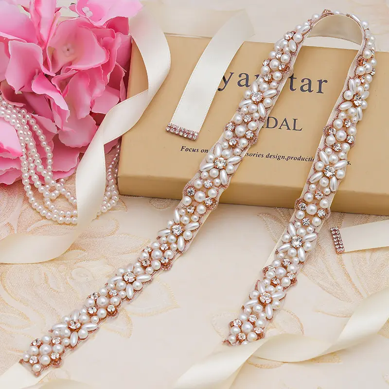 Hochzeits gürtel Pearl Crystal Strass gürtel für Brautkleid Bräute Applique Sash Belt