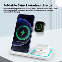 Chargeur sans fil USB-C 15W à charge rapide, pliable trois-en-un, avec lumière d'ambiance, en ABS, pour iPhone 17 et PC de bureau – Meilleures ventes