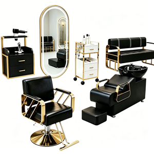 Modern Barber Chair <b>Set</b> with Hydraulic Pump Faux Leather Salon Furniture Contemporary Design Height Adjustable for Commercial Us - Product Image 3