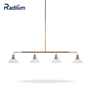 Vente en gros lustre linéaire de transition du milieu du siècle finition <span class=keywords><strong>laiton</strong></span> abat-jour conique en verre transparent pour îlot de cuisine certifié UL/CE - Product Image 1