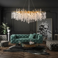 Lampe rectangulaire moderne de luxe, lustre suspendu en laiton, lustre en cristal en forme de goutte d'eau, lampe d'hôtel