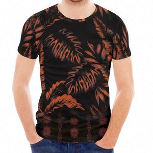 Camiseta de hojas tropicales polinesias con logotipo, camiseta con patrón personalizado para 2024, camisetas informales ajustadas de verano con estampado de manga corta - Product Image 1