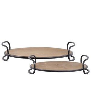 Meilleures offres Ensemble de plateaux de service en bois avec poignée ronde en métal Dernier jeu de plateaux de service conçu - Product Image 2