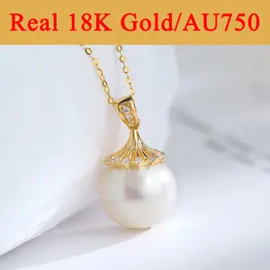 Collana con ciondolo di perle d'acqua dolce in oro duro 18K oro d'oro naturale di alta gioielleria oro carino stile ragazza