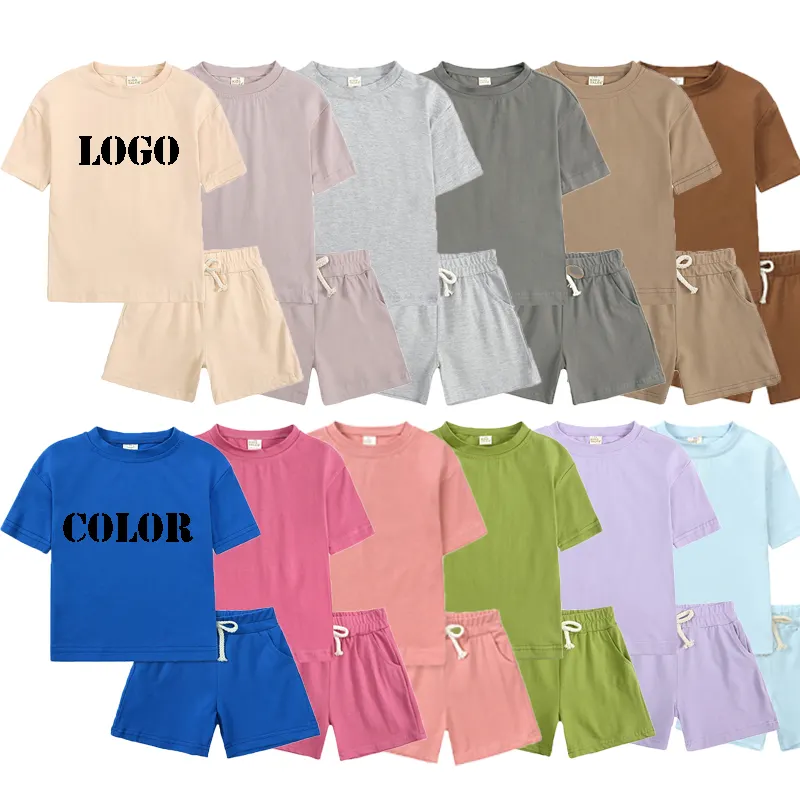 Set di vestiti per bambini con Logo personalizzato per bambini vestiti estivi per bambini vestiti per bambini in cotone per bambini set corti T shirt Top e Shorts