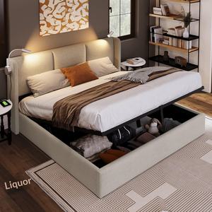 <span class=keywords><strong>Letto</strong></span> Ottoman Queen Size <span class=keywords><strong>160</strong></span> x 200 <span class=keywords><strong>cm</strong></span> con Testiera LED USB, Spazio di Archiviazione, Doppio Sistema a Doghe, per 2 Persone, Struttura Imbottita (No - Product Image 3