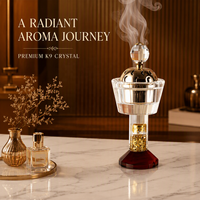 Brûleur d'encens en cristal K9 Stardust à feuille d'or, fait main, écologique, avec couvercle creux en forme de lune dorée, support d'aromathérapie de luxe pour la maison