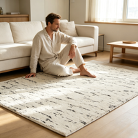Tapis moderne noir et blanc en jacquard PP antibactérien, hauteur de pile 9 mm, épaisseur fine, envers en coton, pour salon, motif rayures abstraites, pour la maison