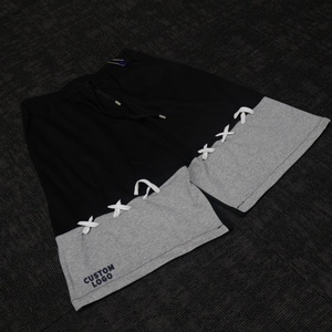 Shorts en coton pour hommes, design tendance, à la mode, avec cordon de serrage croisé, décontractés, gris et noir, bicolores, OEM - Product Image 1