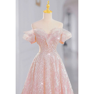 Vestido de Noche <span class=keywords><strong>Rosa</strong></span> Fantasía de Princesa para Mujer, de Alta Gama, Estilo Ligero y Lujoso, Traje de Compromiso, Estilo Largo y Delgado, Estilo <span class=keywords><strong>Imperio</strong></span>, Lindo - Product Image 4