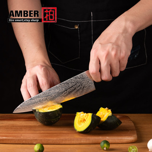 มีดเชฟเหล็กดามัสกัส 73 ชั้น ขนาด 8 นิ้ว ยี่ห้อ Amber Custom ผลิตจากเหล็ก ASU10 คุณภาพสูง พร้อมด้ามจับเรซิ่น สำหรับเชฟ - Product Image 5