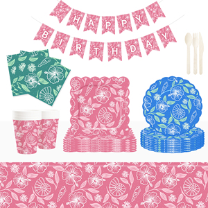 DAMAI Flower Animal Theme Tableware Set <b>Table</b> Set Paper Plates Party Paper Cups Napkins with Floral Disposable for Wedding Party - Product Image 1