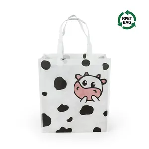 Customized Printing Logo Eco-friendly Reusable RPET Non-Woven Tote Letter Pattern Shopping Bag