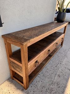 Rustic Old Wood Vintage Style Antique Distressed Double Shelf <b>Sideboard</b> Dining Living Room Wholesale Price Furniture Hotels Home - Product Image 5
