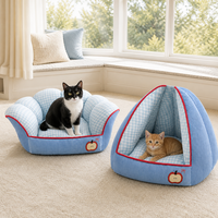 Lit pour chat 2 en 1 pour chats d'intérieur, canapé ouvert et nid semi-fermé avec intérieur rembourré en gingham pour la maison