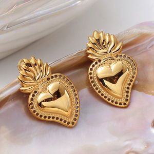 Pendientes de botón de oro con forma de corazón, aleación de zinc, diseño irregular, accesorios de joyería de regalo EH931 - Product Image 1