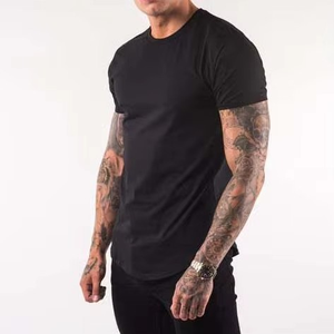 Curved Hem Crew Neck High Quality Mens Muscle Slim Fit <strong>t</strong> <strong>Shirt</strong> Sleeve Custom logo Blank <strong>T</strong>-<strong>shirts</strong> for Men 100% Cotton - Product Image 3