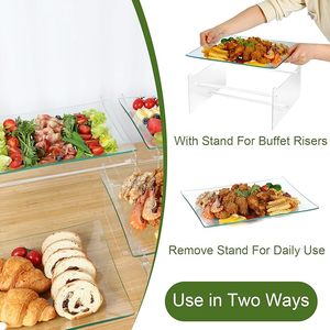 3 confezioni vassoio da portata <span class=keywords><strong>in</strong></span> <span class=keywords><strong>vetro</strong></span> con supporto <span class=keywords><strong>in</strong></span> acrilico, grandi alzate per cibo per tavolo da Buffet, piatto di Catering per feste - Product Image 4