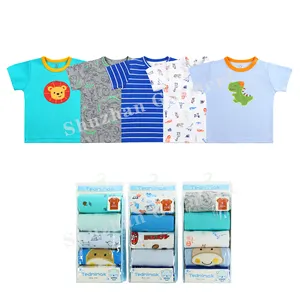 Camiseta de manga curta para recém-nascidos, camisa estampada com estampa de animais para meninos e meninas
