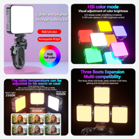 Lumière vidéo LED RVB pleine couleur 2500K-9000K, mini lampe d'appoint magnétique avec 3 griffes porte-accessoires, 2000mAh Type-C, pour caméra d'action