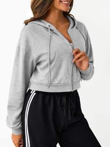 Women Tracksuits 100% Cotton French Terry Zip up Crop Hoodie & <b>Shorts</b> Custom Logo Applique Embroidery <b>Y2K</b> Workout 2 Piece Sets - Product Image 3