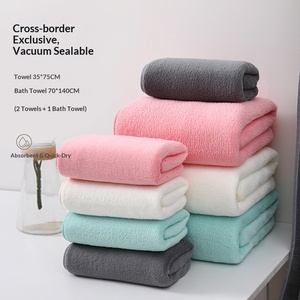 Ensemble de <span class=keywords><strong>serviettes</strong></span> de bain et de visage en polaire corail couleur unie style TikTok, ultra absorbantes, séchage rapide, non pelucheuses, trois pièces - Product Image 1