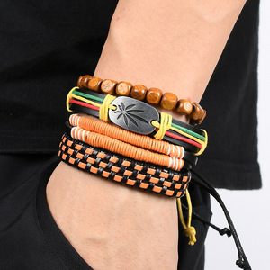 Brazalete Trenzado Estilo Jamaicano, Pulsera Punk Vintage, Brazalete con Dijes de Surfista, Joyería Bohemia para Parejas, Aleación de Zinc y Madera con Rubí - Product Image 5
