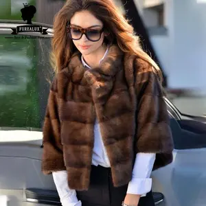 수입 품질 다크 브라운 색상 짧은 진짜 모피 코트 여성 겨울 겉옷 진짜 모피 밍크 코트 여성 디자인 재킷