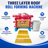 Machine de formage à froid à trois couches pour tuiles de toiture en acier coloré PPGI/GI, 3 profils, vente chaude