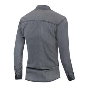 <span class=keywords><strong>Camicia</strong></span> in Denim <span class=keywords><strong>di</strong></span> Alta Qualità per Uomo, Nera e <span class=keywords><strong>Grigia</strong></span>, Manica Lunga, 100% Cotone - Product Image 2