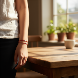 Braccialetto Ilan con 7 nodi, cordoncino rosso e stella in argento, gioiello fatto a mano - Product Image 3