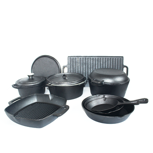 मोचो कस्टम काले रंग 7 टुकड़े पहले से अनुभवी कच्चे वास्तविक कच्चा कच्चा कच्चा लोहा कुकवेयर बर्तन बर्तन और रसोई घर के लिए पैन सेट - Product Image 5