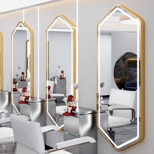 Grand miroir pleine longueur doré pour salon de coiffure avec éclairage LED – Équipement de coiffure et mobilier de salon - Product Image 5