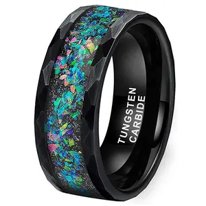 Обручальные кольца 6 мм 8 мм с инкрустацией галактическим опалом, удобные серебристые, черные кольца из карбида вольфрама для мальчиков и девочек