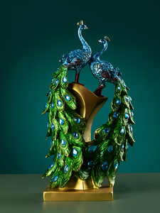 Sculpture d'art populaire européen moderne, ornement créatif en résine époxy, artisanat pour meuble TV ou cave à vin, avec paon, pour nouvelle maison - Product Image 4