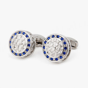 Boutons de manchette pour homme en argent avec strass bleus de luxe légers de haute qualité, best-seller - Product Image 5