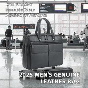 กระเป๋าเอกสารหนังแท้สำหรับผู้ชาย ยี่ห้ออาลี รุ่นหนังวัว ทรงแนวนอน ใส่คอมพิวเตอร์ได้ ทนทานต่อการใช้งาน ปิดด้วยซิป - Product Image 2