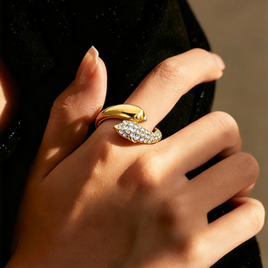 Dolphin Shape Adjustable Gold Tone Ring With Diamond Accents For Women Everyday Wear - Product Image 1