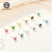 Set Anting Stud Bunga Zirkon Multi-Warna Perak Sterling 925 Berlapis Emas, Mini Stud Floral untuk Wanita, Hadiah Pesta Ulang Tahun