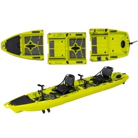Kayak de pêche certifié CE LSF, 14 pieds, à propulsion modulaire par pédales, en HDPE, pour 1 ou 2 personnes, avec télécommande et rangement optimisé pour le surf