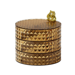 Caja organizadora de joyas con plato giratorio para almacenamiento de cosméticos y lápices labiales en el hogar, acabado dorado de 4 niveles - Product Image 5
