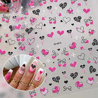 Autocollants pour ongles gothiques Y2K 5D en relief, motifs Cœur rose et noir, Nœud, Goutte et Croix, auto-adhésifs, tendance, fournitures pour salons de manucure et style urbain