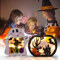 Décoration de Table en Bois Lumineuse pour Halloween : Fantôme et Citrouille – Idéale pour la Maison, les Dîners et les Fêtes – Vente en Gros