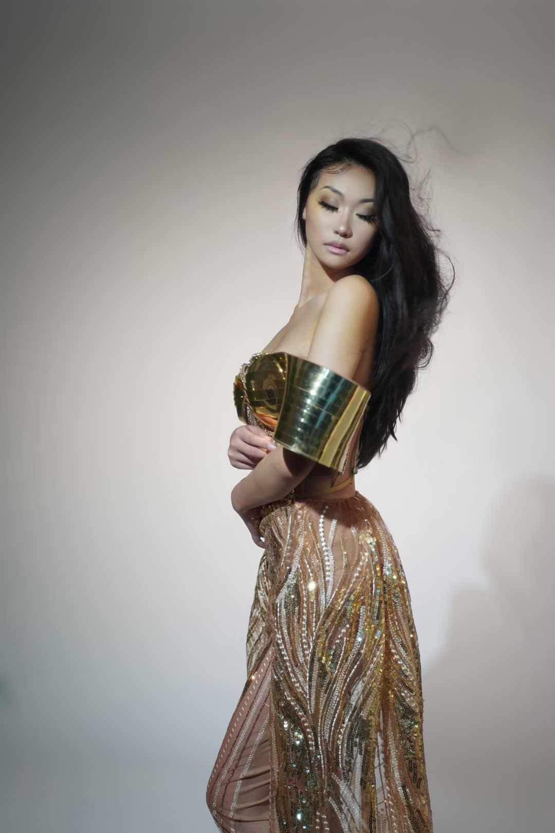 green emerald velvet dress Gold Sequin Long-Sleeve Short Party Dress