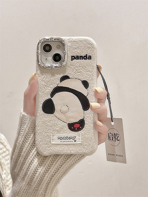 Plush Panda 3D Tail iPhone 16 Pro Max Mobile Phone Case for Apple 13 14 15 Plus Women Soft Trendy Cover Electronic Accessories