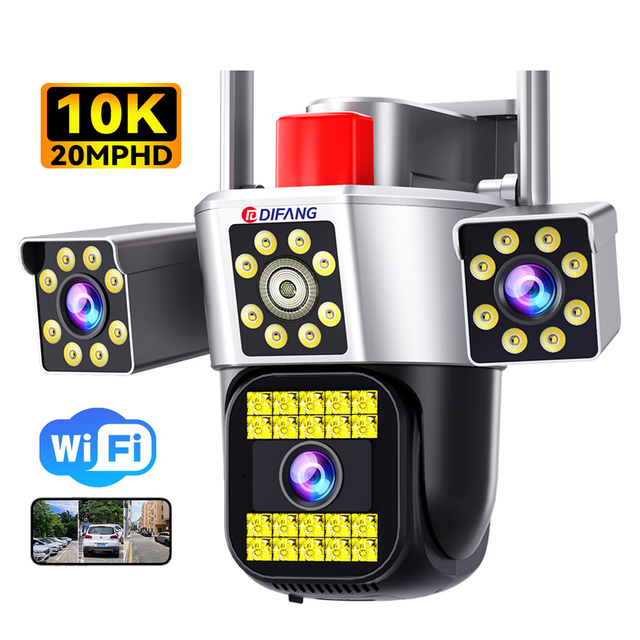 12MP WiFi Security Camera 3 Screens 360 Degree Waterproof Color Night Vision Outdoor Waterproof CCTV PTZ Camera