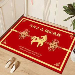 Alfombra de Año Nuevo Chino Wan Xinlong, Rectangular, de Terciopelo Cristalizado, con Diseño de Animales Adorables y Texto Decorativo, Lavable con Agua, para Interiores - Product Image 5