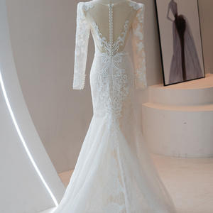 Vestido de novia de <span class=keywords><strong>manga</strong></span> larga de encaje con lentejuelas de sirena para novia Vestidos de novia de encaje Rl344 - Product Image 4